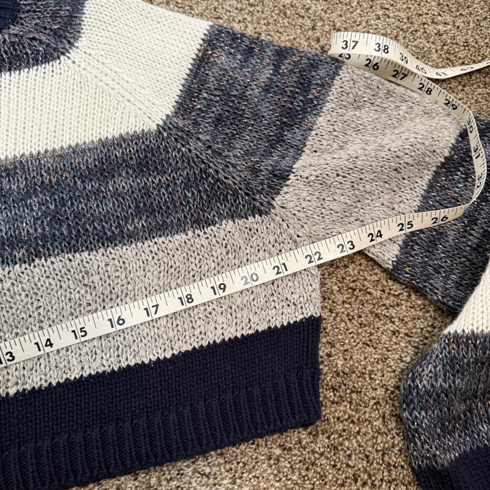 Brunello Cucinelli Cropped Striped Sweater Blue White Metallic Knit Size S - Picture 8 of 9